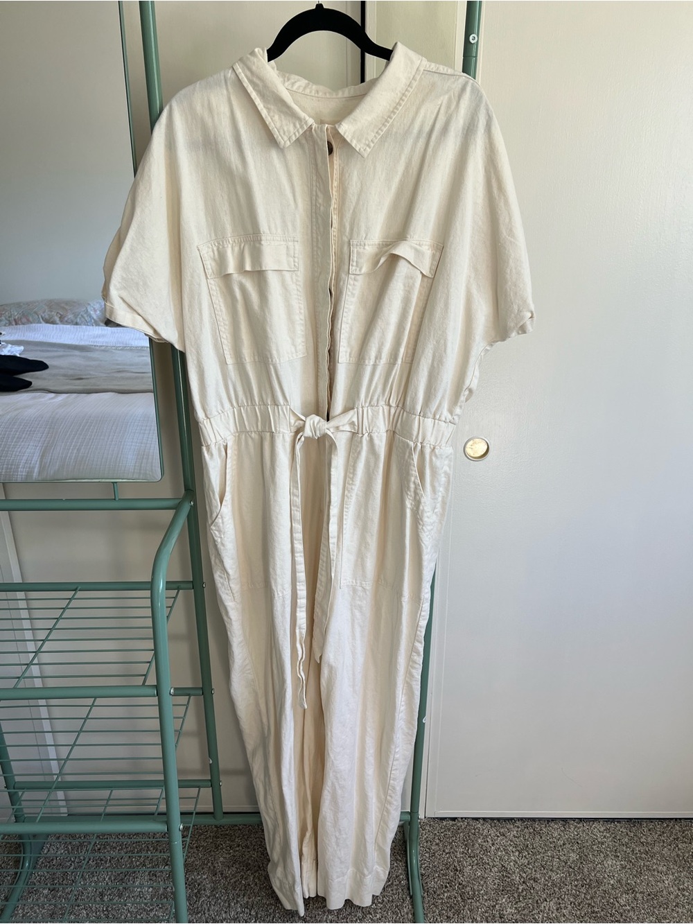 Universal Thread Cream Button-Front Utility Jumpsuit